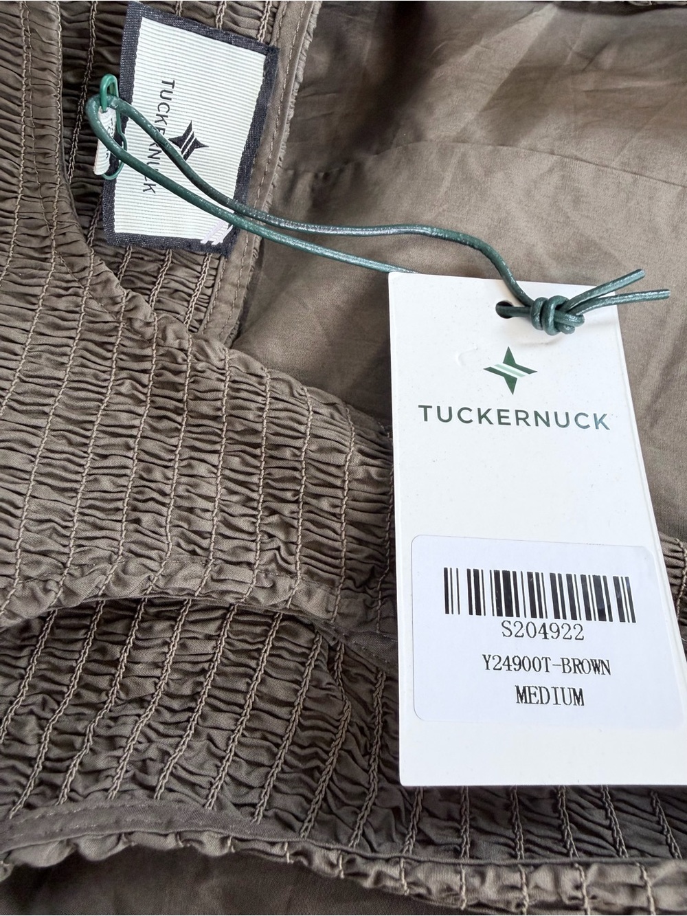 NWT Tuckernuck Smocked Bodice Midi Dress Brown Olive Medium - Picture 2 of 3